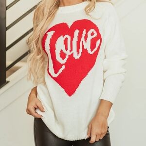 NWT Cream 'LOVE' Heart Graphic Long Sleeve Sweater